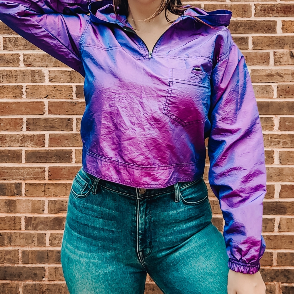 Vintage 1980s iridescent purple cropped windbreaker